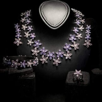 Omnia Yusra Pink and Purple Bridal Full Set in High Quality Simulated Diamonds