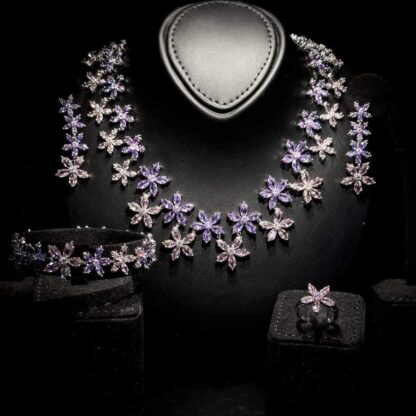 Omnia Yusra Pink and Purple Bridal Full Set in High Quality Simulated Diamonds