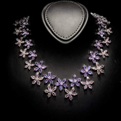 Omnia Yusra Pink and Purple Bridal Full Set in High Quality Simulated Diamonds - Image 2