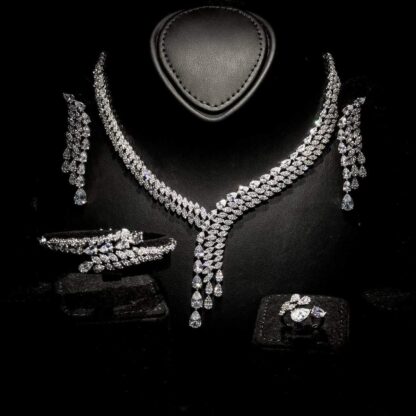 Omnia Rasel White Bridal Full Set High Quality Zircon Stone in Rhodium Plated - Image 2