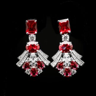 Omnia Karina Red Mixed-Cut Drop Earrings in 92.5 Silver with High Quality Simulated Diamonds
