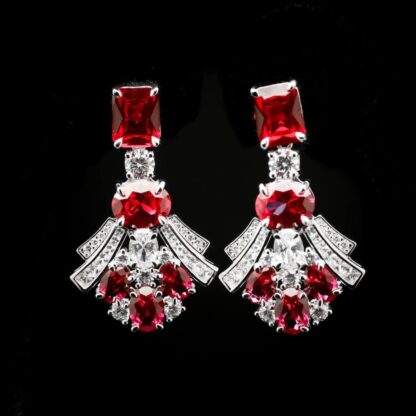 Omnia Karina Red Mixed-Cut Drop Earrings in 92.5 Silver with High Quality Simulated Diamonds