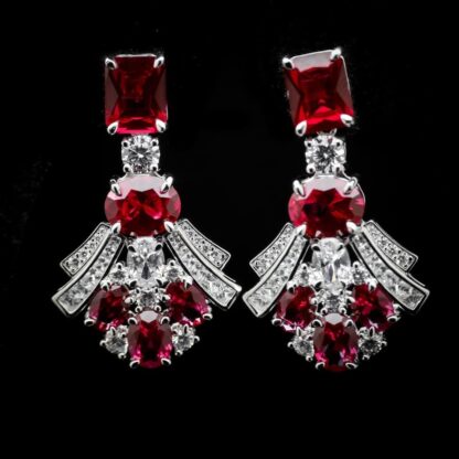 Omnia Karina Red Mixed-Cut Drop Earrings in 92.5 Silver with High Quality Simulated Diamonds - Image 2