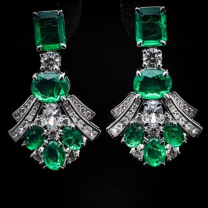 Omnia Karina Green Mixed-Cut Drop Earrings in 92.5 Silver with High Quality Simulated Diamonds - Image 2