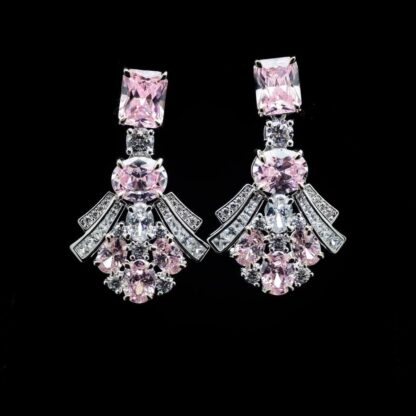 Omnia Karina Pink Mixed-Cut Drop Earrings in 92.5 Silver with High Quality Simulated Diamonds - Image 2