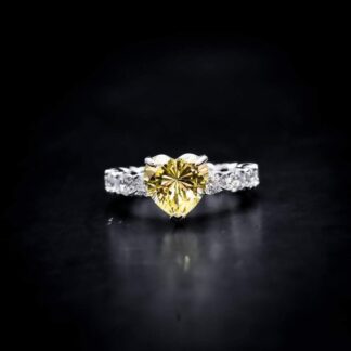 Omnia Yellow Heart Ring in 92.5 Silver with High-Quality Simulated Diamonds