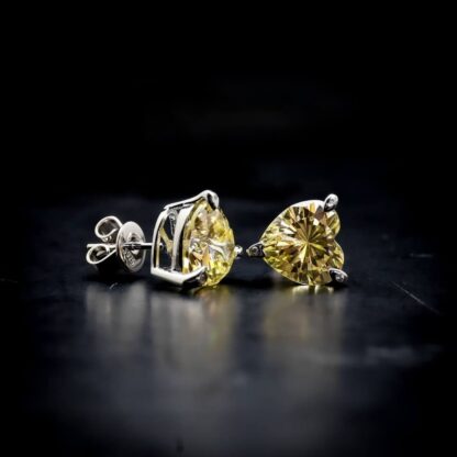 Omnia Yellow Heart Stud Earrings in 92.5 Silver with High Quality Simulated Diamonds - Image 6