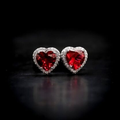 Omnia Latifa Red Stud Earrings In 92.5 Silver High Quality Simulated diamonds
