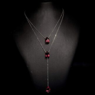 Omnia Scarlett Ruby Red Teardrop Layered Necklace in 92.5 Silver with High-Quality Simulated Diamonds