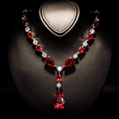 Omnia Isabella Red Necklace in 92.5 Silver with High Quality Simulated Diamonds