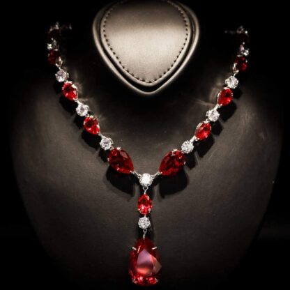 Omnia Isabella Red Necklace in 92.5 Silver with High Quality Simulated Diamonds - Image 4