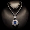 Omnia Dahlia Oval-Cut Blue Necklace in 92.5 Silver with High-Quality Simulated Diamonds