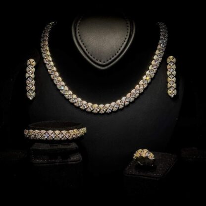Omnia Layan Golden Bridal Full Set in High-Quality Zircon Stone Rhodium Plated