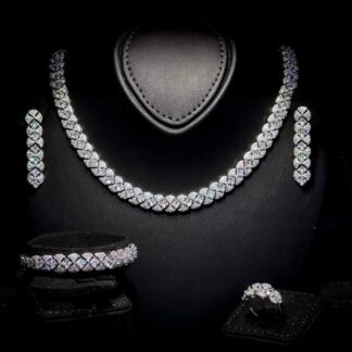 Omnia Layan White Bridal Full Set in High-Quality Zircon Stone Rhodium Plated