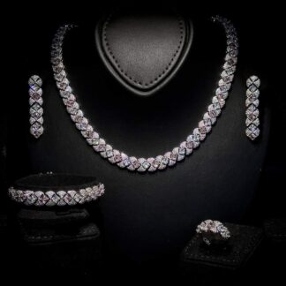 Omnia Layan Pink Bridal Full Set in High-Quality Zircon Stone Rhodium Plated