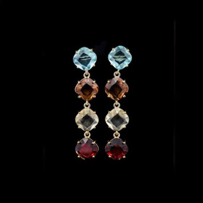 Omnia Rawan Multi-Stone Drop Earrings in Gold with High-Quality Colored Crystal Accents