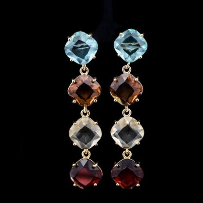 Omnia Rawan Multi-Stone Drop Earrings in Gold with High-Quality Colored Crystal Accents - Image 4
