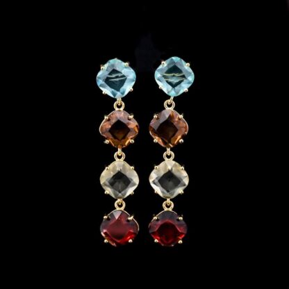 Omnia Rawan Multi-Stone Drop Earrings in Gold with High-Quality Colored Crystal Accents - Image 3