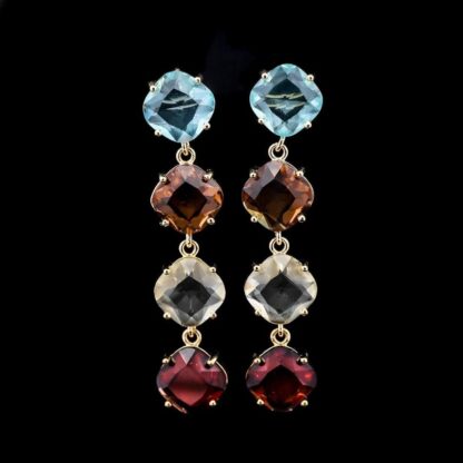 Omnia Rawan Multi-Stone Drop Earrings in Gold with High-Quality Colored Crystal Accents - Image 2