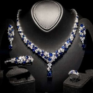 Omnia Reman Blue Bridal Full Set in High Quality Zircon Stone in Rhodium Plated