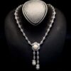 Omnia Elegant Pearl Necklace with High Quality Simulated Diamonds in 92.5 Silver - Image 2