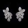 Omnia White Floral Drop Earrings with High-Quality Zircon Stones in Rhodium Plated