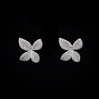 Omnia White Butterfly Earrings with High-Quality Zircon Stones in Rhodium Plated