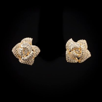 Omnia Golden Rose Earrings with High-Quality Zircon Stones in Rhodium Plated