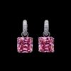 Omnia Helen Cushion Cut Drop Earrings with Pink Zircon in High Quality Rhodium Plated