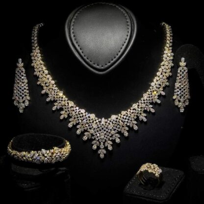 Omnia Loren Golden Bridal Full Set in High Quality Zircon Stone in Rhodium Plated - Image 2
