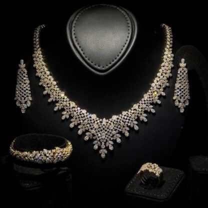 Omnia Loren Golden Bridal Full Set in High Quality Zircon Stone in Rhodium Plated