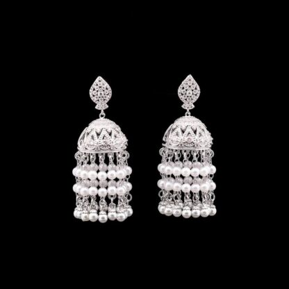 Omnia Pearl Tassel Earrings in High-Quality Zircon Stone and Rhodium Plated - Image 2