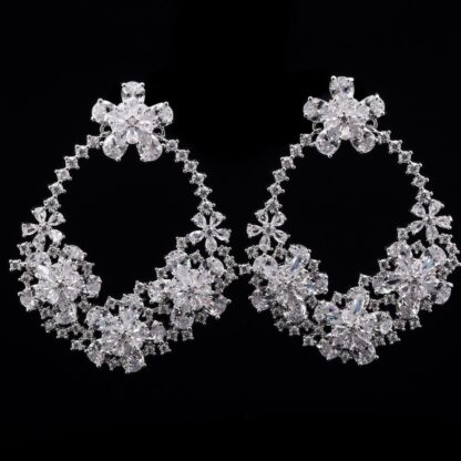 Omnia Elegant Floral Hoop Earrings in High-Quality Zircon Stone and Rhodium Plated - Image 2