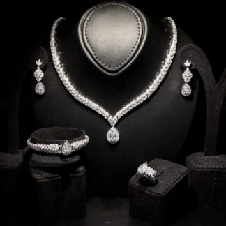 Omnia Aamira Teardrop-Design Bridal Crystal White Full Set with High-Quality Zircon Stones in Rhodium-Plated Finish