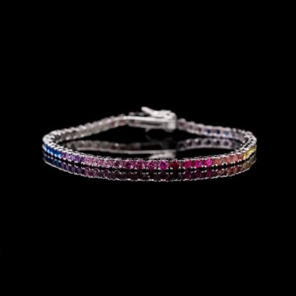Omnia Tasneem Multi-Colored Tennis Bracelet 2.5mm in 92.5 Silver with High-Quality Simulated Diamonds