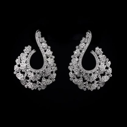 Omnia Suhaila Paisley-Design Drop Earrings with High-Quality Zircon Stones in Rhodium-Plated Finish