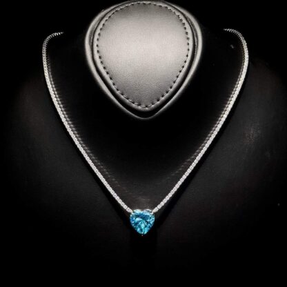 Omnia Heart Sky Blue Necklace 92.5 Pure Silver Jewelry in High Quality Simulated Diamonds - Image 2