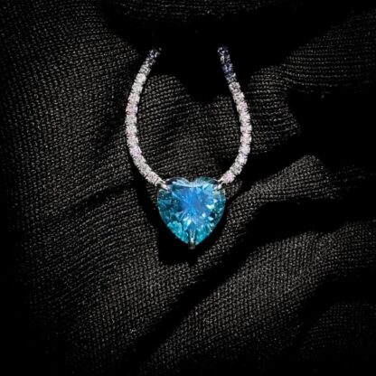 Omnia Heart Sky Blue Necklace 92.5 Pure Silver Jewelry in High Quality Simulated Diamonds - Image 3