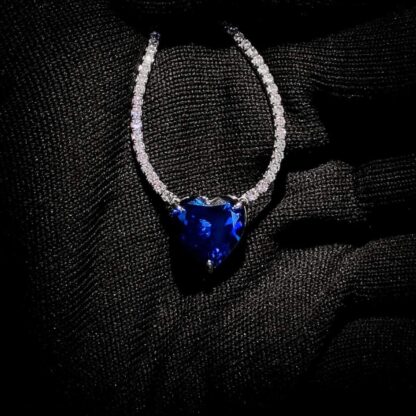 Omnia Heart Blue Necklace 925 Silver in High Quality Simulated Diamonds - Image 3