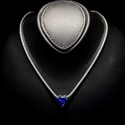 Omnia Heart Blue Necklace 925 Silver in High Quality Simulated Diamonds - Image 4