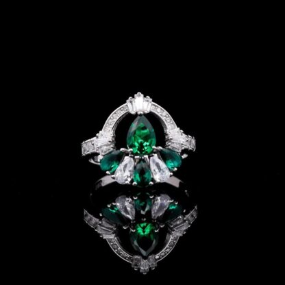 Omnia Maram Green Bridal Full Set in 92.5 Silver with High-Quality Simulated Diamonds and Teardrop Design - Image 3