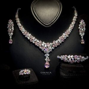 Omnia Reman Pink Full Set in High Quality Zircon Stone in Rhodium Plated Available Only in Saudi Arabia