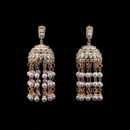 Omnia Jasmine Pearl Chandelier Earrings with High-Quality Zircon Stones in Gold-Plated Finish - Image 3
