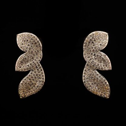 Omnia Nayla Golden Leaf Earrings with Pave-Set High-Quality Zircon Stones in a Rhodium Plated Finish