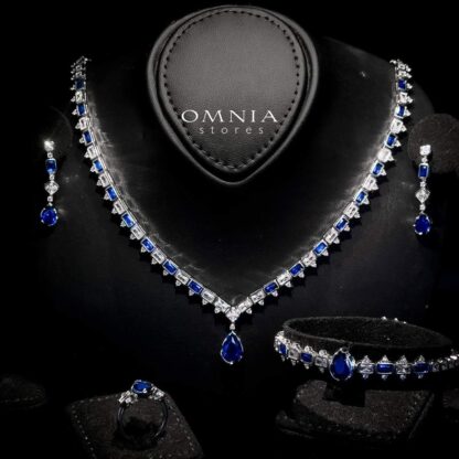 Omnia Ihsan Blue Bridal Full Set 92.5 Silver in High Quality Zircon Stone Rhodium Plated - Image 2