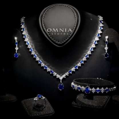 Omnia Ihsan Blue Bridal Full Set 92.5 Silver in High Quality Zircon Stone Rhodium Plated