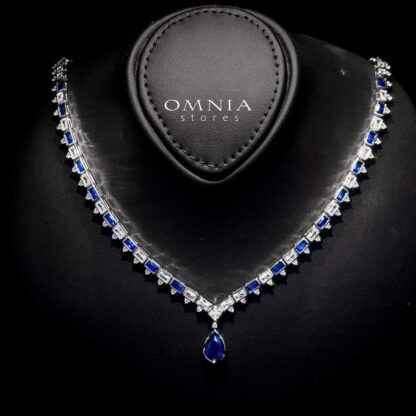 Omnia Ihsan Blue Bridal Full Set 92.5 Silver in High Quality Zircon Stone Rhodium Plated - Image 4