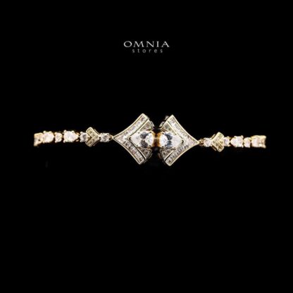 Omnia Elizabeth Golden Bridal Full Set with Pear and Round Cut High-Quality Simulated Diamonds in an Elegant Gold-Tone Rhodium Plated Finish Available Only in Saudi Arabia - Image 5