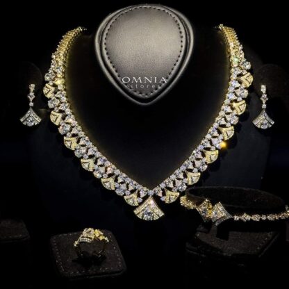 Omnia Elizabeth Golden Bridal Full Set with Pear and Round Cut High-Quality Simulated Diamonds in an Elegant Gold-Tone Rhodium Plated Finish Available Only in Saudi Arabia - Image 4