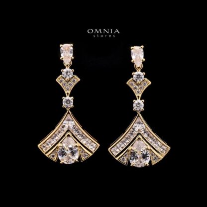 Omnia Elizabeth Golden Bridal Full Set with Pear and Round Cut High-Quality Simulated Diamonds in an Elegant Gold-Tone Rhodium Plated Finish Available Only in Saudi Arabia - Image 3